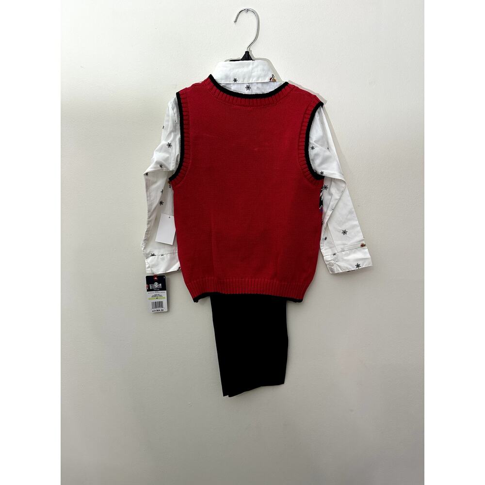 Izod Boys 3 Piece Reindeer Outfit Pants Shirt & Sweater Vest 4T NWT - Picture 4 of 7